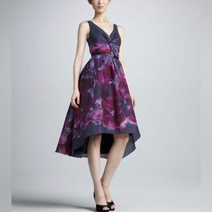 Lela Rose by Neiman Marcus Silk Blend Watercolor Dress